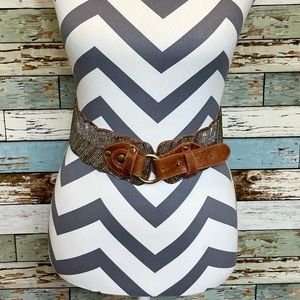 Women’s Wide Boho Sequin Glass Beaded Leather Fashion Belt Size Small S 31